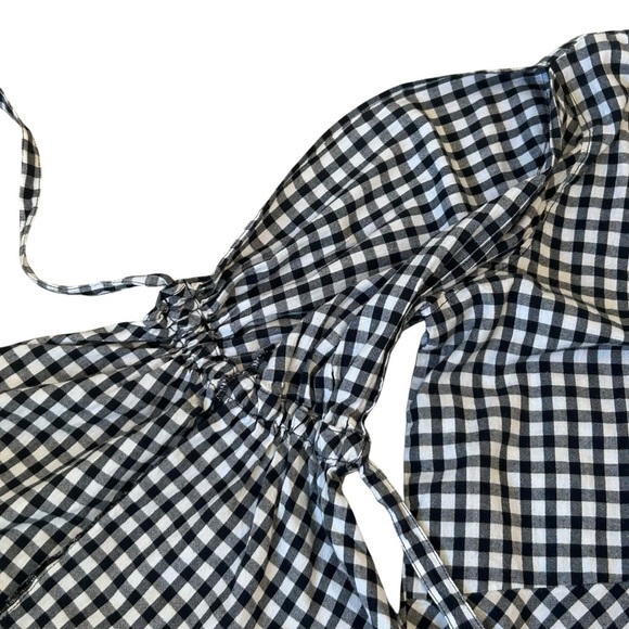 Ann Taylor LOFT Black White Gingham Check Blouse with Split Bell Sleeves Medium - Picture 6 of 10
